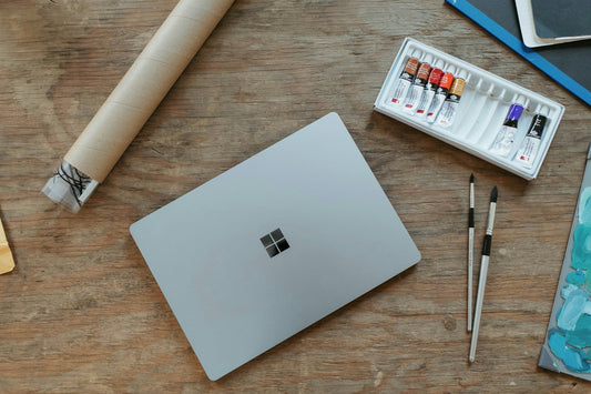 Windows computer on wood table