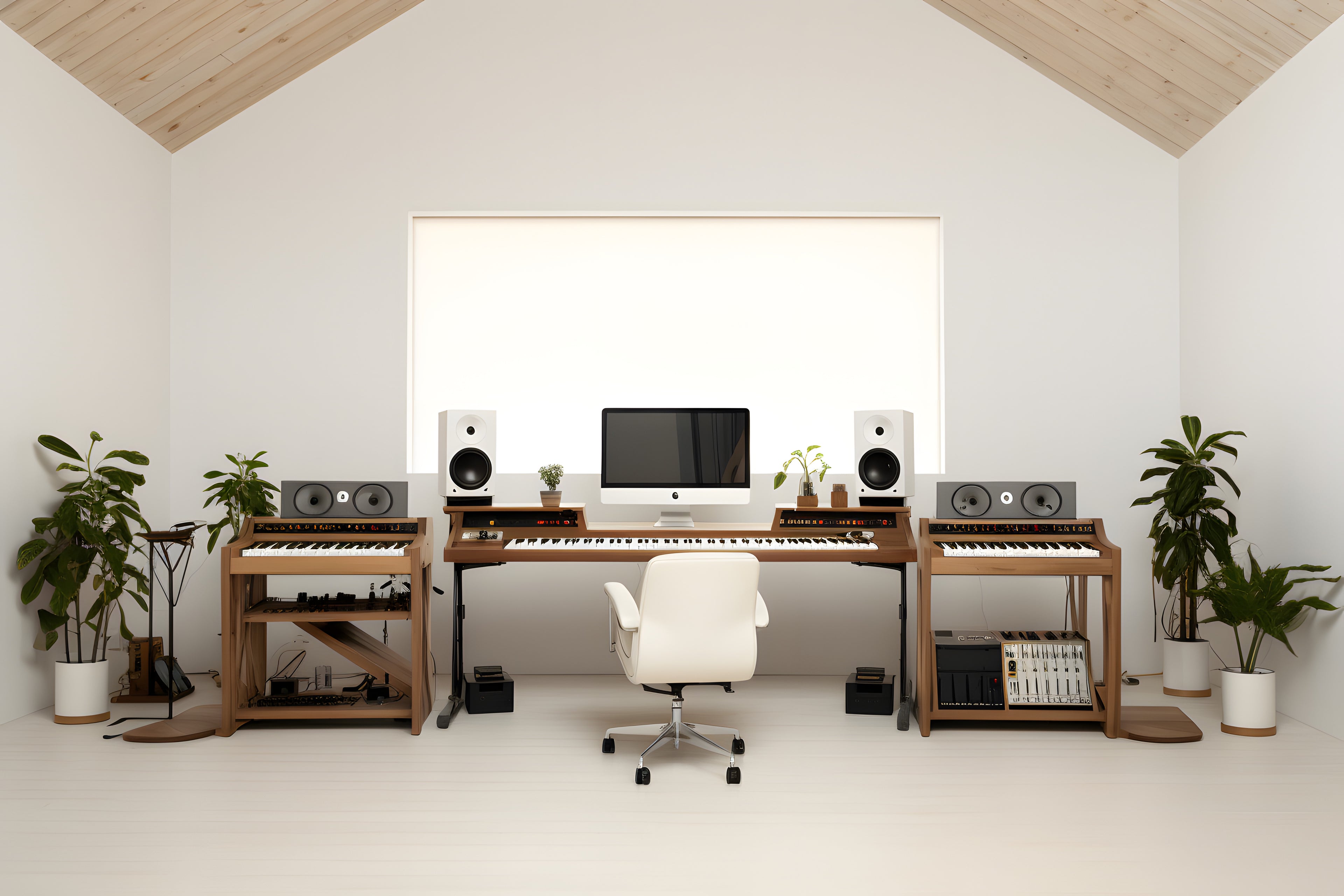 Audio studio with chair, monitor, and speakers